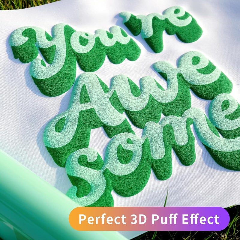 HTVJOYDO 6Pcs Puff Vinyl Heat Transfer, 12x10Inch Mint Green 3D Puff HTV, DIY Iron-on Vinyl for T-Shirts, Easy to Cut and Weed, Compatible with Cricut or Cameo (6 Mint Green Puff) - Image 2
